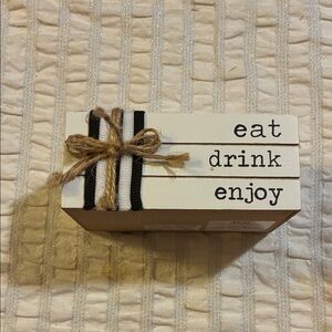 Rustic Wooden Block Decor with Bow-Says,eat,drink & enjoy-New With Tags